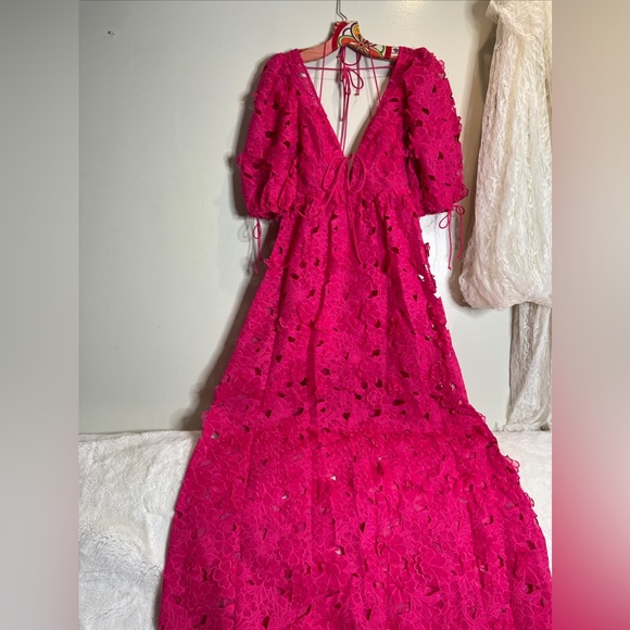 For Love & Lemons Leighton Serena 3d Floral Textured Cute Ties Maxi Dress - Picture 5 of 9